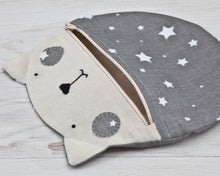 Load image into Gallery viewer, Gray Cat Makeup Bag Stars - wishMeow