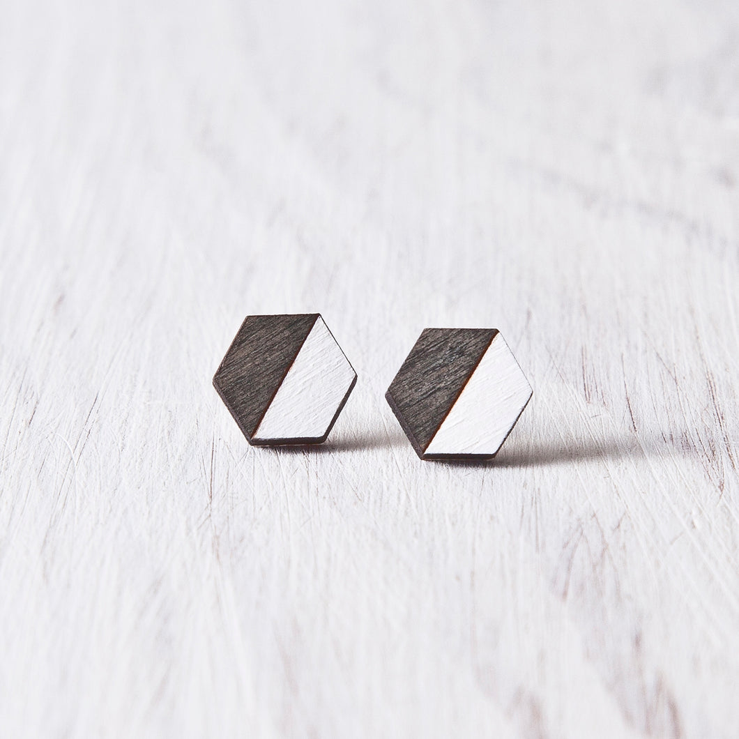 Hexagon Stud Earrings Black White - JuliaWine