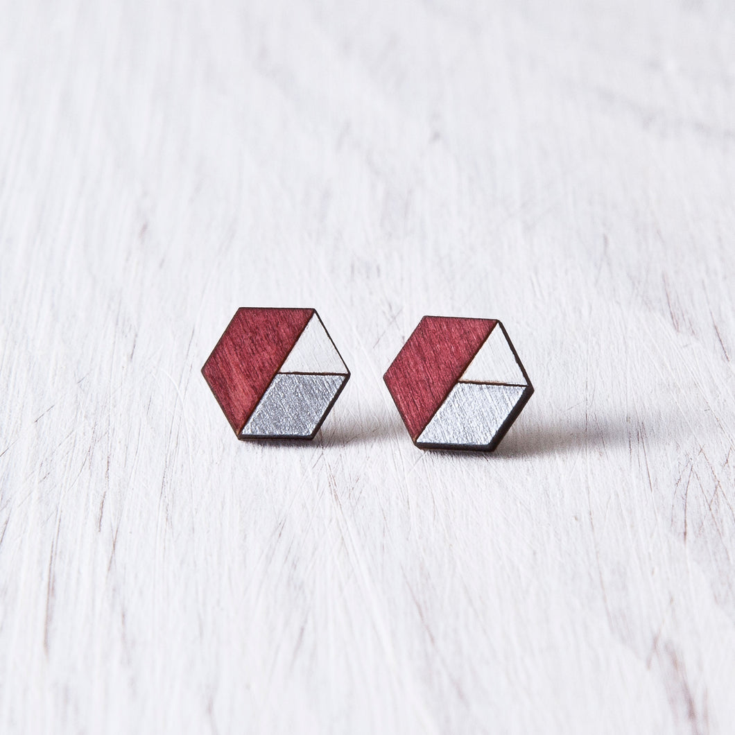 Honeycomb Studs Red Silver White - JuliaWine