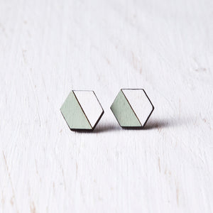 Hexagon Stud Earrings Mint White - JuliaWine