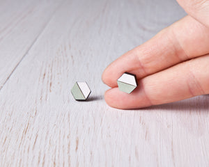 Hexagon Stud Earrings Mint White - JuliaWine