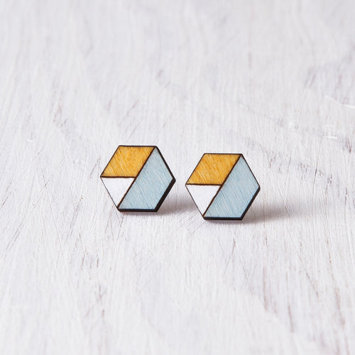 Honeycomb Studs Blue Yellow White - JuliaWine