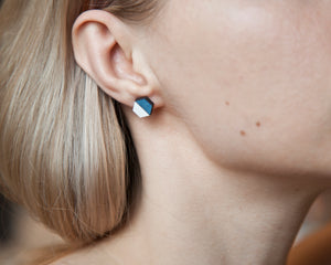 Hexagon Stud Earrings Blue White - JuliaWine
