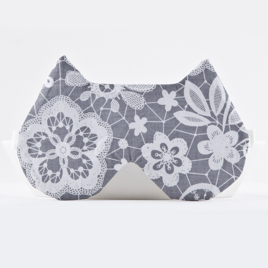Gray Floral Cat Sleep Mask, Cotton Eye Mask