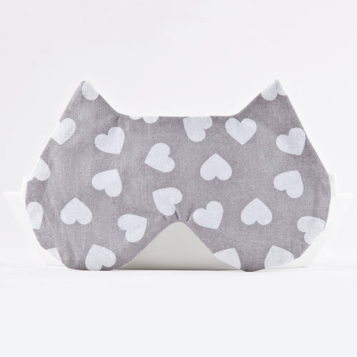 Gray Hearts Cat Sleep Mask, Cotton Eye Mask