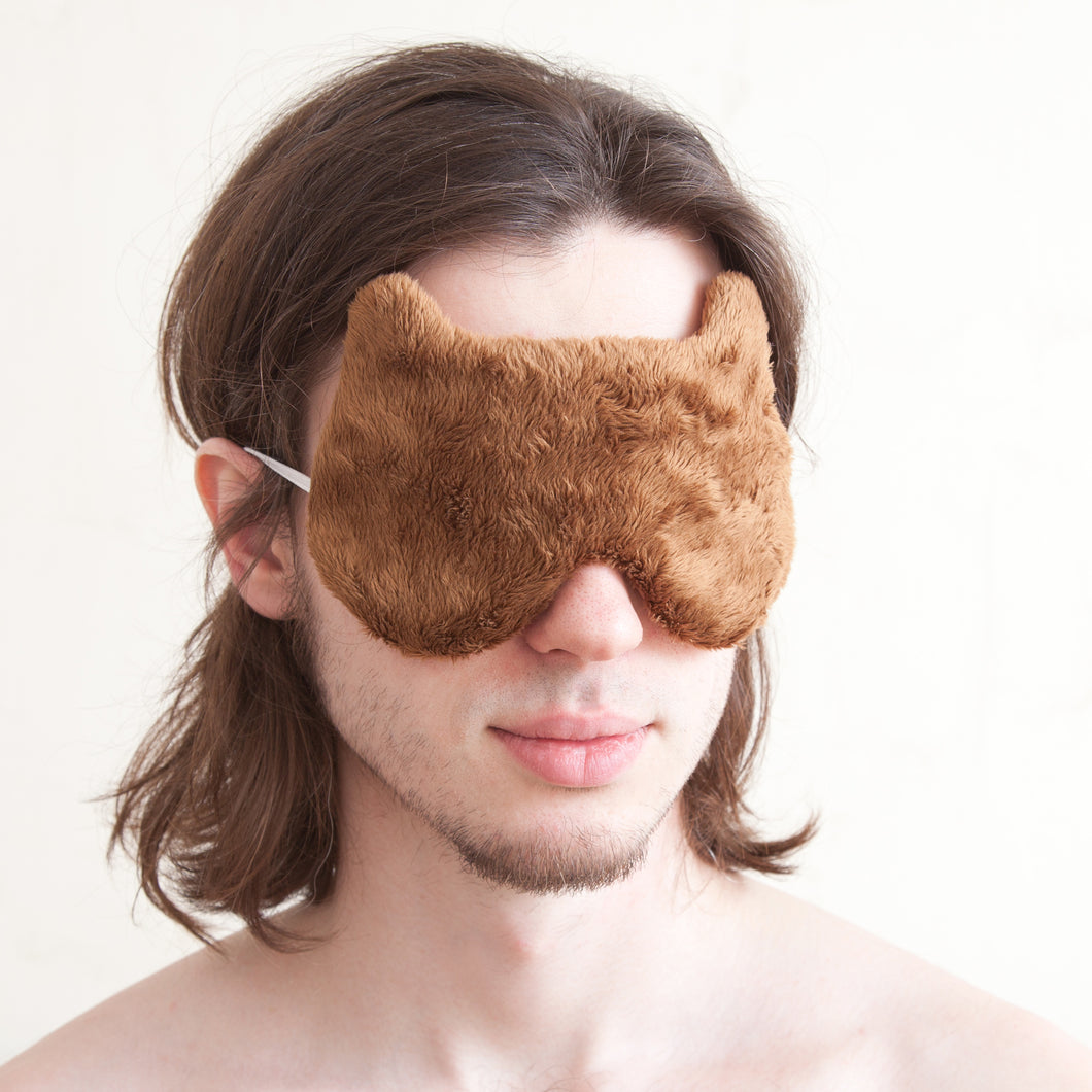 Fluffy Bear Sleep Mask for Him, Brown Plush Eye Mask - JuliaWine