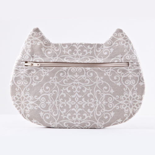 Cat Cosmetic Bag Beige Floral - wishMeow