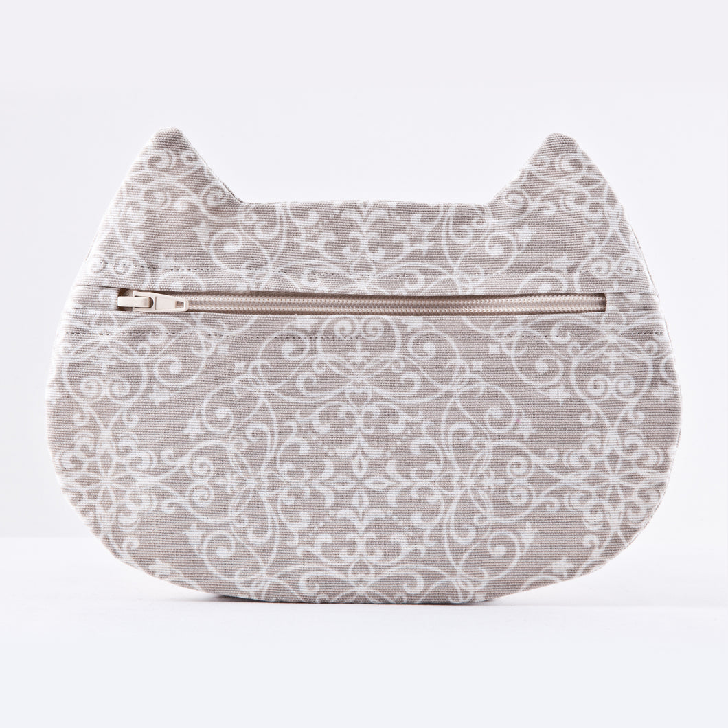 Cat Cosmetic Bag Beige Floral - wishMeow