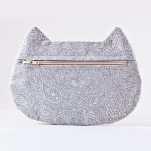 Gray Cat Cosmetic Bag, Paisley Makeup Bag - wishMeow