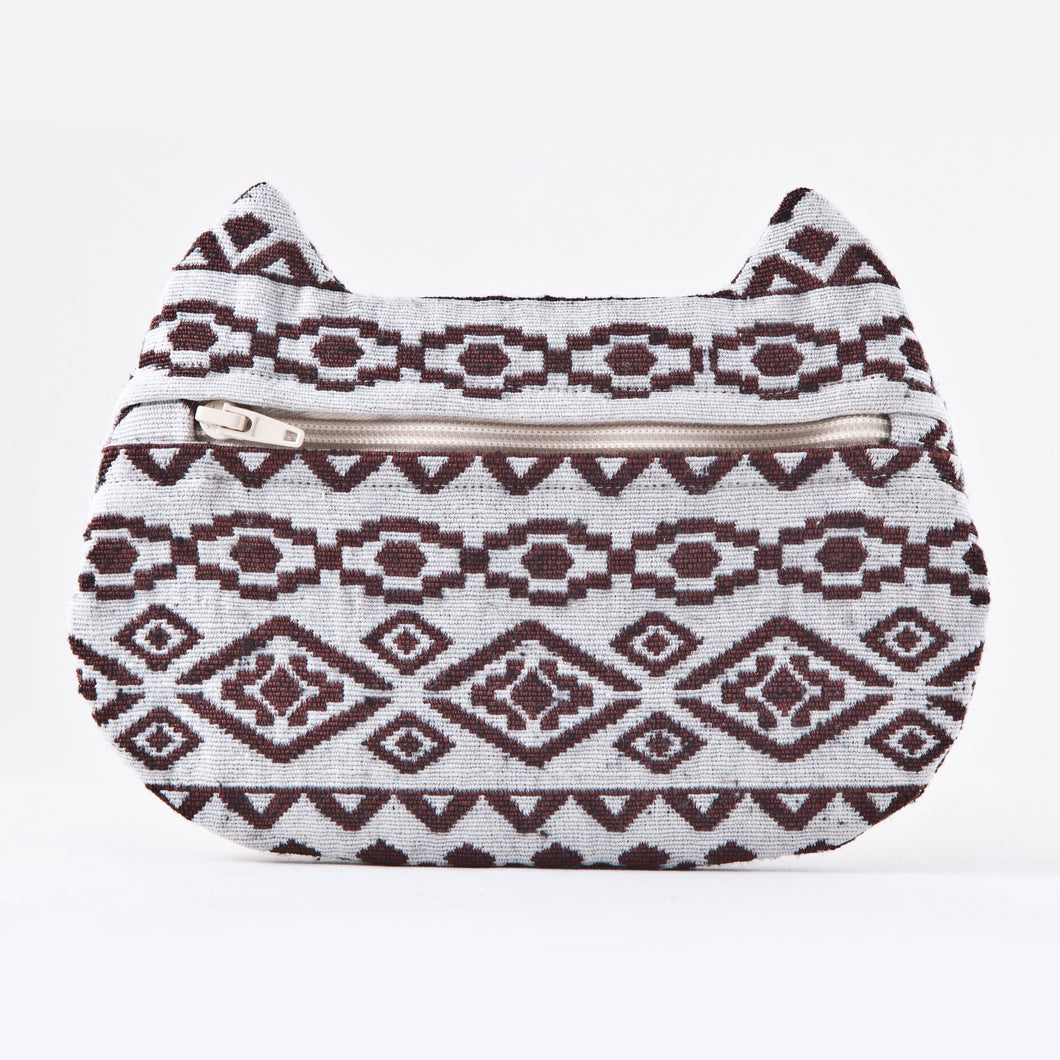 White Cat Cosmetic Bag with Native Pattern - wishMeow 
