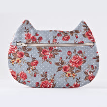 Load image into Gallery viewer, Cat Cosmetic Bag Blue Floral - wishMeow