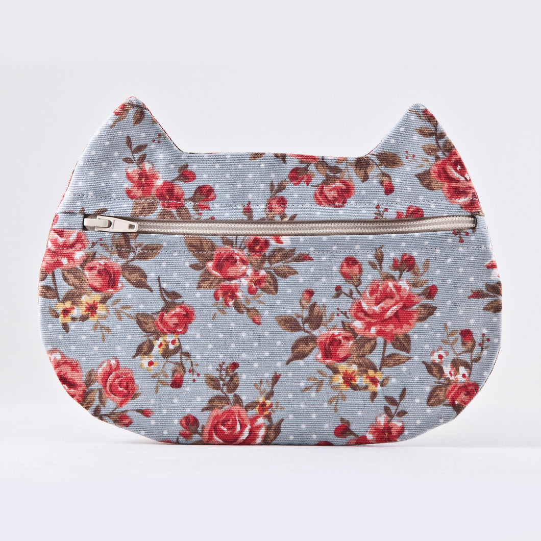 Cat Cosmetic Bag Blue Floral - wishMeow