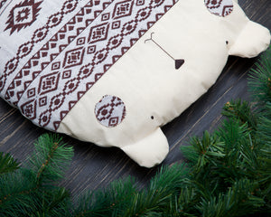 Bear Pillow, Tribal Nursery Decor, Round Cushion - wishMeow