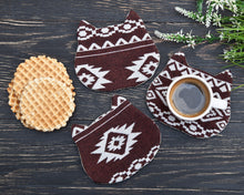 Load image into Gallery viewer, Tribal Cat Coasters Set, Brown Absorbent Tea Mats Set of 4, Housewarming Gifts - wishMeow