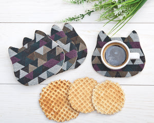 Absorbent Cat Coasters Set of 4, Fabric Tea Mats, Housewarming Gifts - wishMeow