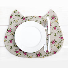 Load image into Gallery viewer, Linen Floral Cat Placemat, Housewarming Gifts - wishMeow