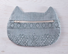 Load image into Gallery viewer, Blue Tribal Cat Cosmetic Bag, Tapestry Makeup Bag - wishMeow