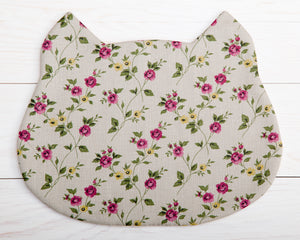 Linen Floral Cat Placemat, Housewarming Gifts - wishMeow