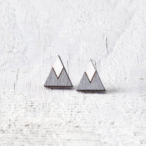 Triangle Gray White Stud Earrings, Mountain Studs, Mother Day Gift 