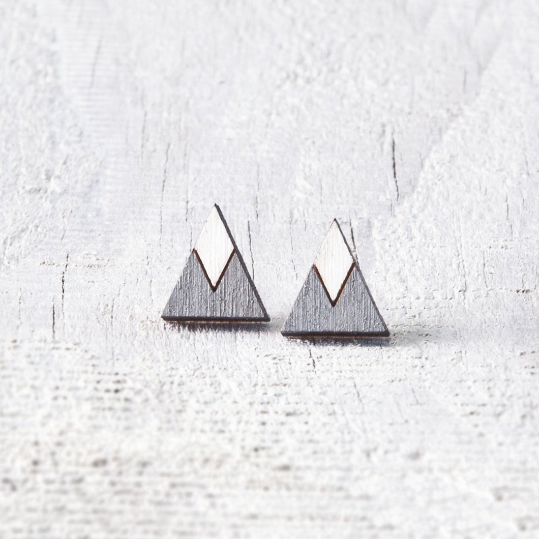 Triangle Gray White Stud Earrings, Mountain Studs, Mother Day Gift 