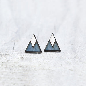Blue White Tribal Geometric Earrings, Triangle Studs, Elegant Minimalist Jewelry