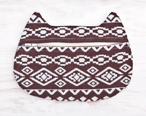 Brown Cat Cosmetic Bag with Native Pattern - wishMeow 