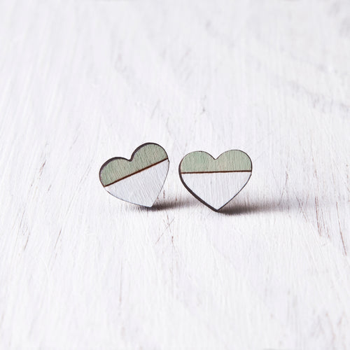 Wooden Mint White Heart Studs - JuliaWine