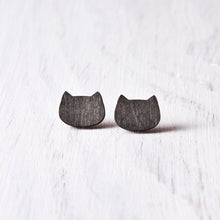 Load image into Gallery viewer, Black Cat Stud Earrings, Wooden Studs - JuliaWine