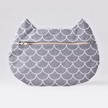 Load image into Gallery viewer, Gray Cat Mermaid Cosmetic Bag, Cotton Makeup Bag - wishMeow