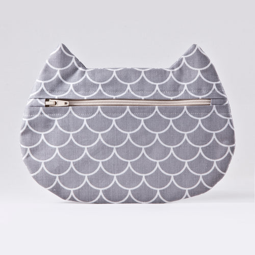 Gray Cat Mermaid Cosmetic Bag, Cotton Makeup Bag - wishMeow