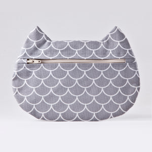 Gray Cat Mermaid Cosmetic Bag, Cotton Makeup Bag - wishMeow