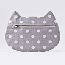 Load image into Gallery viewer, Cat Cosmetic Bag Gray Dotted - wishMeow 