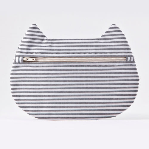 Striped Cat Cosmetic Bag, Cotton Makeup Bag - wishMeow 