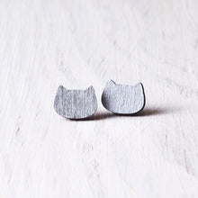 Load image into Gallery viewer, Wooden Silver Cat Stud Earrings - JuliaWine