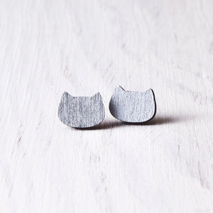 Wooden Silver Cat Stud Earrings - JuliaWine