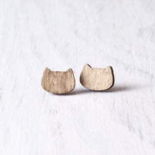 Load image into Gallery viewer, Wooden Gold Cat Stud Earrings - JuliaWine