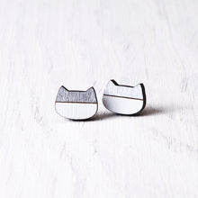 Load image into Gallery viewer, Silver White Wooden Cat Stud Earrings