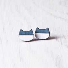 Load image into Gallery viewer, Denim White Cat Stud Earrings 