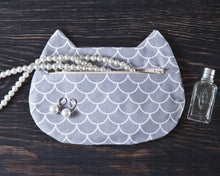 Load image into Gallery viewer, Gray Cat Mermaid Cosmetic Bag, Cotton Makeup Bag - wishMeow
