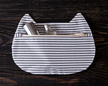 Load image into Gallery viewer, Striped Cat Cosmetic Bag, Cotton Makeup Bag - wishMeow 
