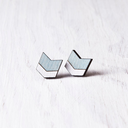 Wooden Arrow Earrings, Pale Blue Chevron Earrings