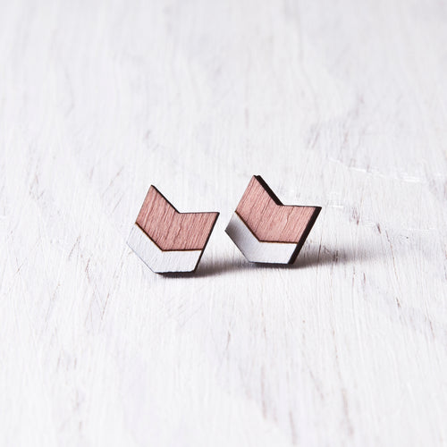 Dusty Pink Chevron Earrings, Wooden Arrow Earrings