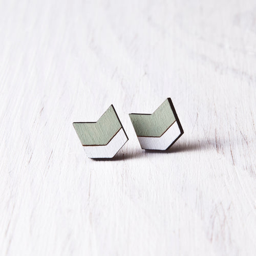 Mint White Wooden Arrow Earrings, Modern Arrow Studs