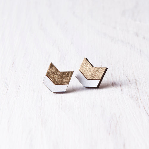 Wooden Gold Arrow Earrings, Gold Chevron Earrings