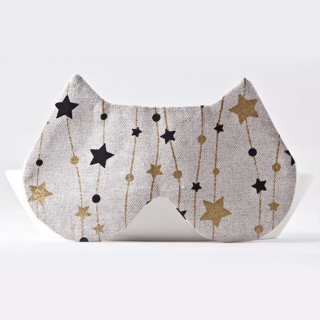 Beige Cat Sleep Mask with Golden Black Stars
