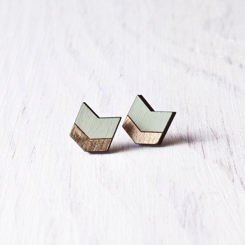 Gold Mint Wooden Arrow Stud Earrings, Bohemian Arrow Jewelry 