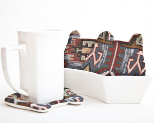 Tribal Bear Coasters Set, Absorbent Tea Mats Set of 4, Housewarming Gifts - wishMeow