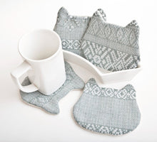 Load image into Gallery viewer, Blue Cat Coasters Set, Tribal Absorbent Tea Mats Set of 4, Housewarming Gifts - wishMeow 