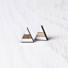 Load image into Gallery viewer, Triangle Gold White Stud Earrings, Valentines Day Gift for Her