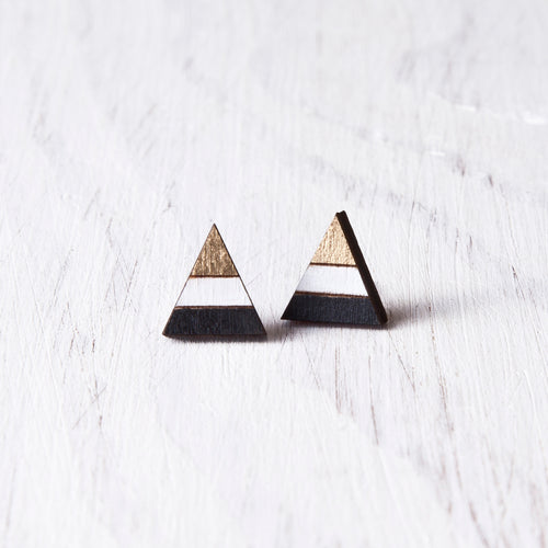 Triangle Gold White Black Studs